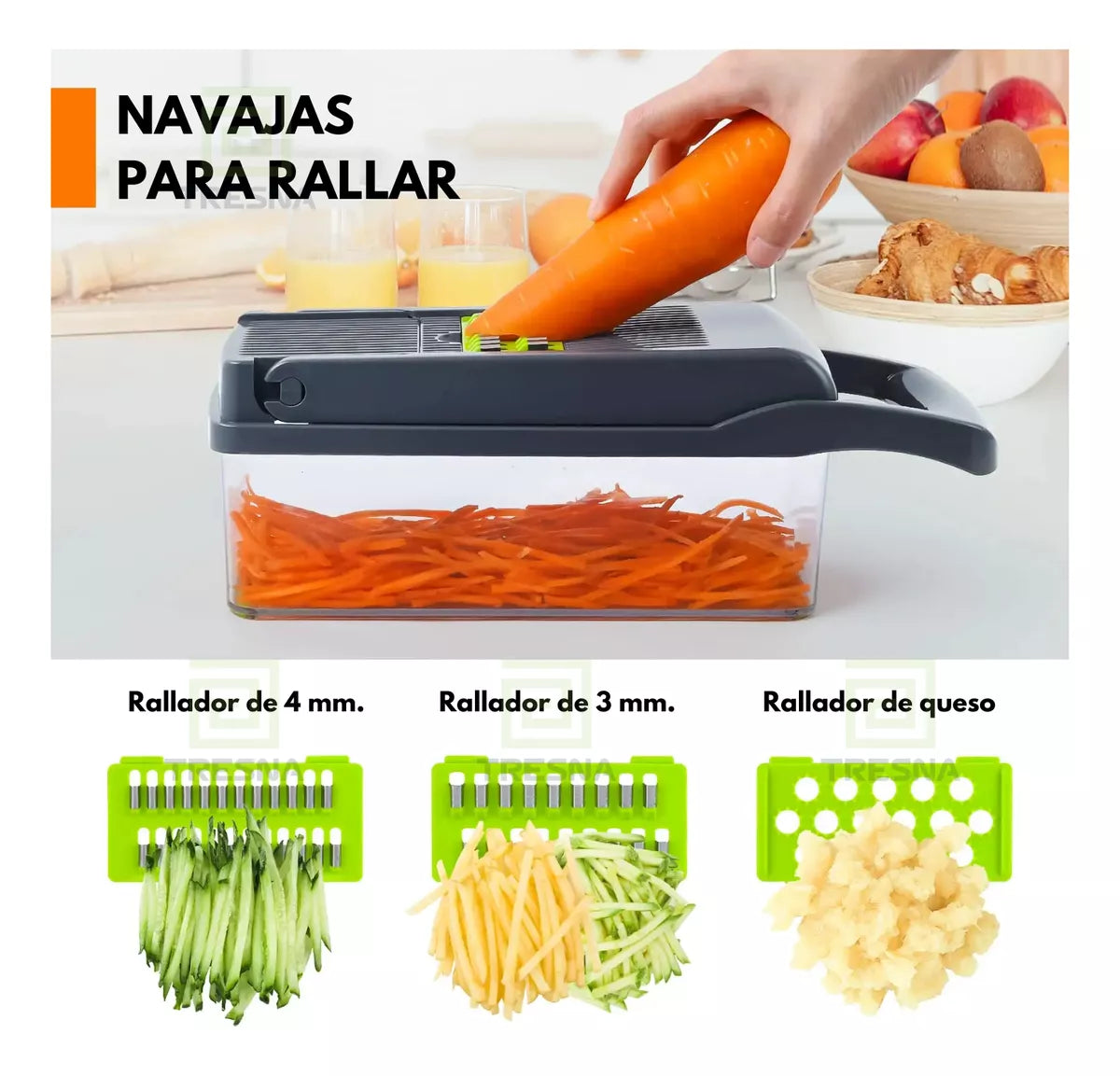 RALLADOR, PICADOR, CORTADOR, REBANADOR MANUAL PARA FRUTAS Y VERDURAS